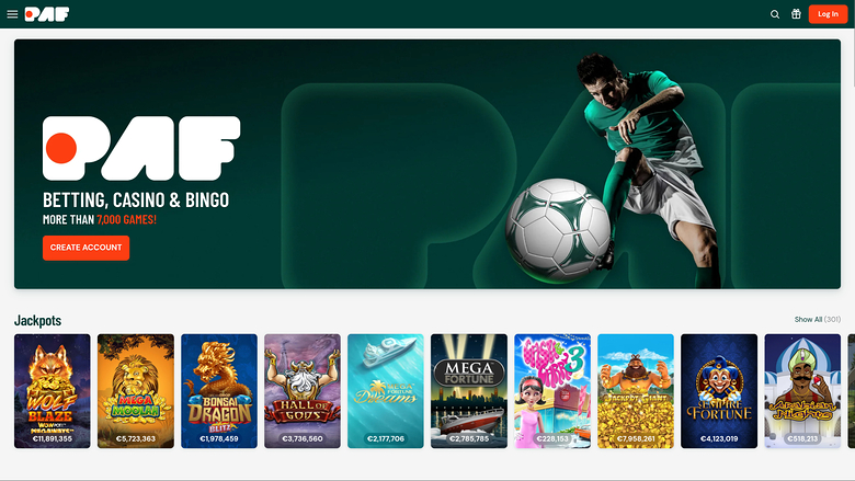 Página de inicio de Paf Casino para escritorio