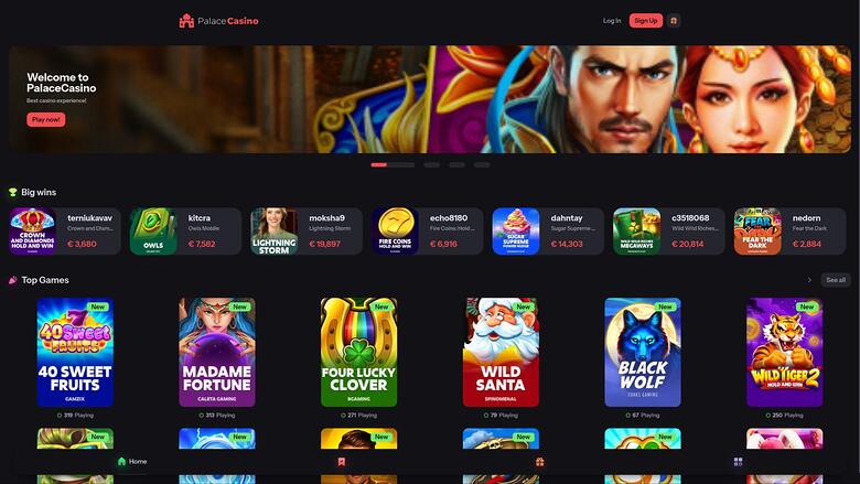 Homepage des Palace Casino