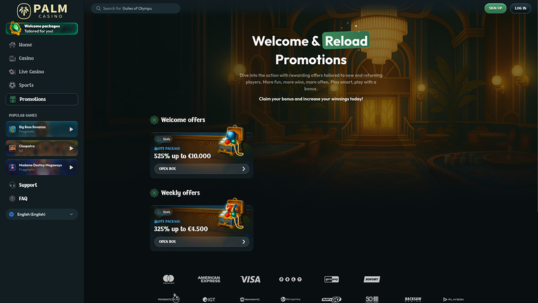 Promotions Palm Casino sur ordinateur