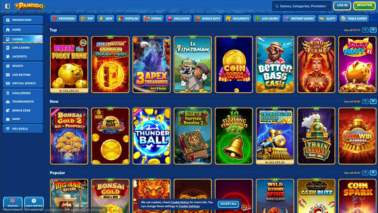 Captura de pantalla de la página de juegos de Pandido Casino
