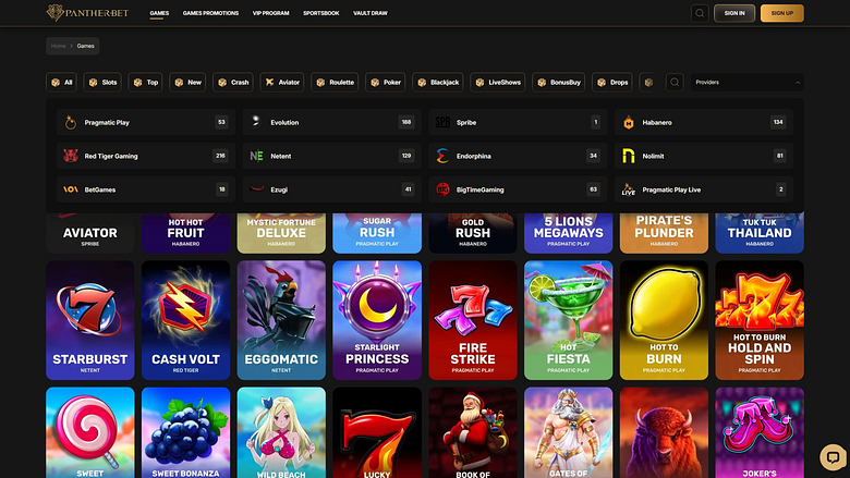 Développeurs de jeux de casino PantherBet pour ordinateur