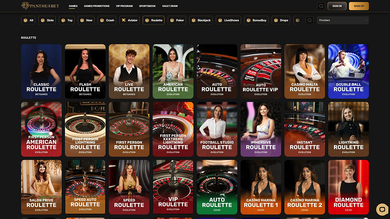 Casino PantherBet sur ordinateur avec croupier en direct