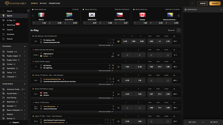 PantherBet Casino Sports sur ordinateur