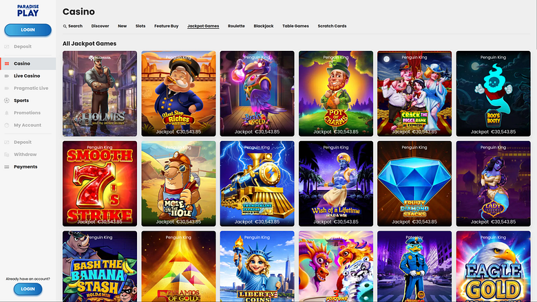 Jackpot desktop del casinò ParadisePlay
