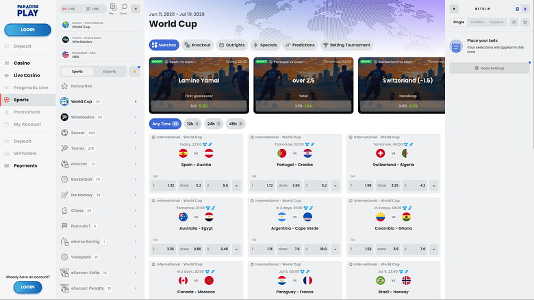 ParadisePlay Casino Desktop Scommesse sportive