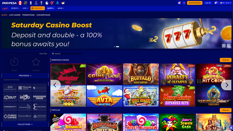 Página de inicio de escritorio de PariPesa Casino