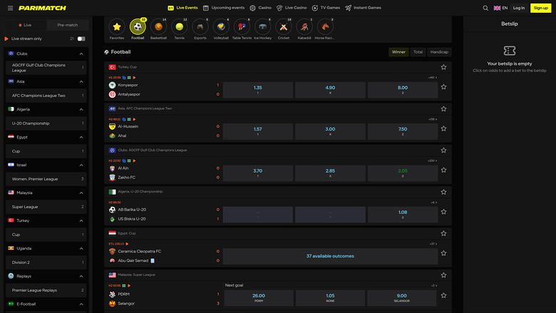 Parimatch Casino Sports sur ordinateur