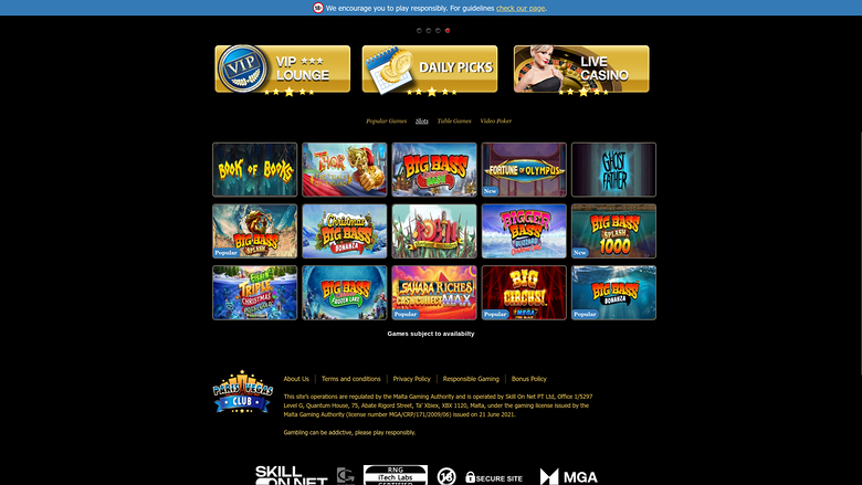 Giochi desktop del casinò Paris Vegas