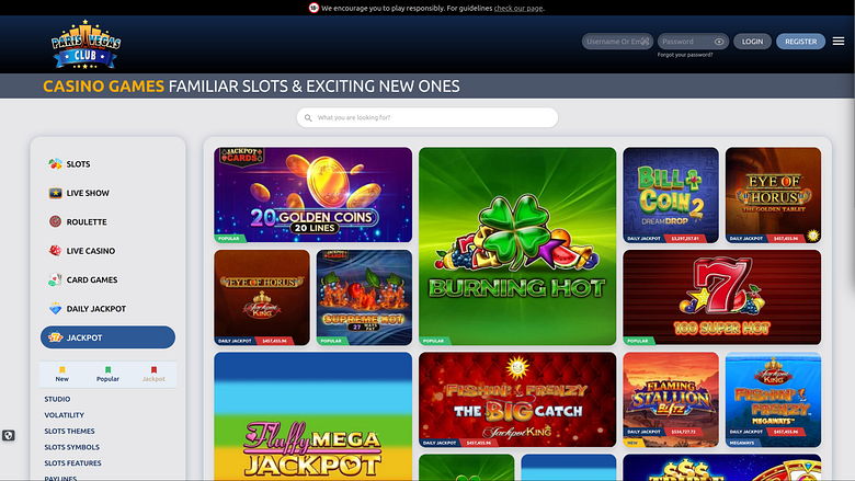 Jackpot da desktop del casinò Paris Vegas