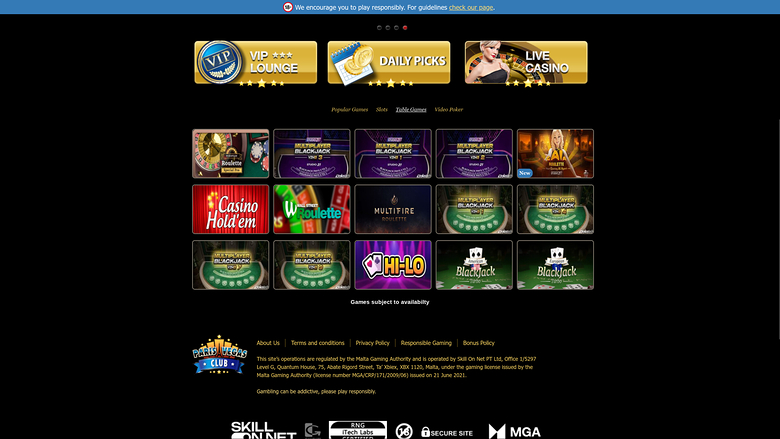 Giochi da tavolo desktop del casinò Paris Vegas