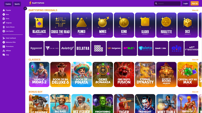 Développeurs de jeux de casino PartySpins pour ordinateur