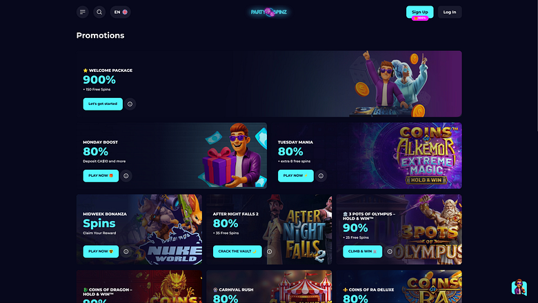 لقطة شاشة لعروض كازينو PartySpinz لأجهزة الكمبيوتر