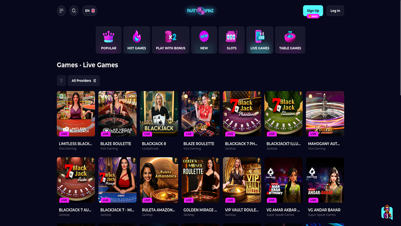 Live Dealer screenshot of PartySpinz Casino for Desktop
