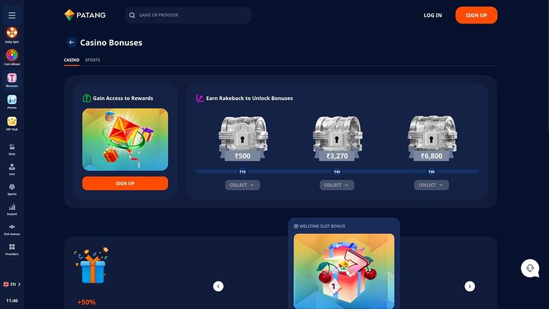 Страница акций казино Patang