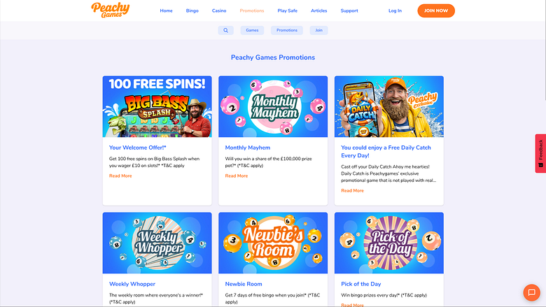 Promociones de escritorio del casino PeachyGames