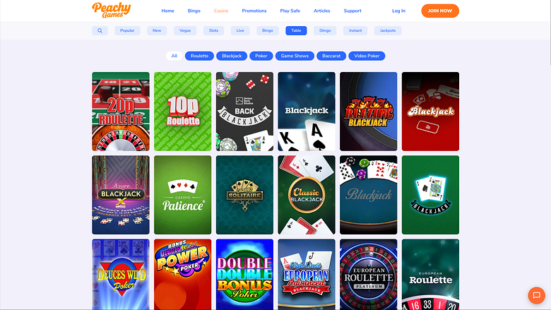 Juegos de mesa de PeachyGames Casino para ordenador