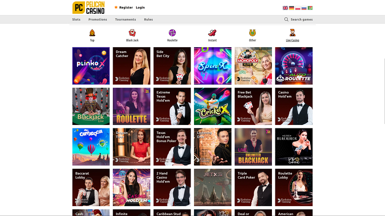 Casino Pelican sur ordinateur avec croupier en direct