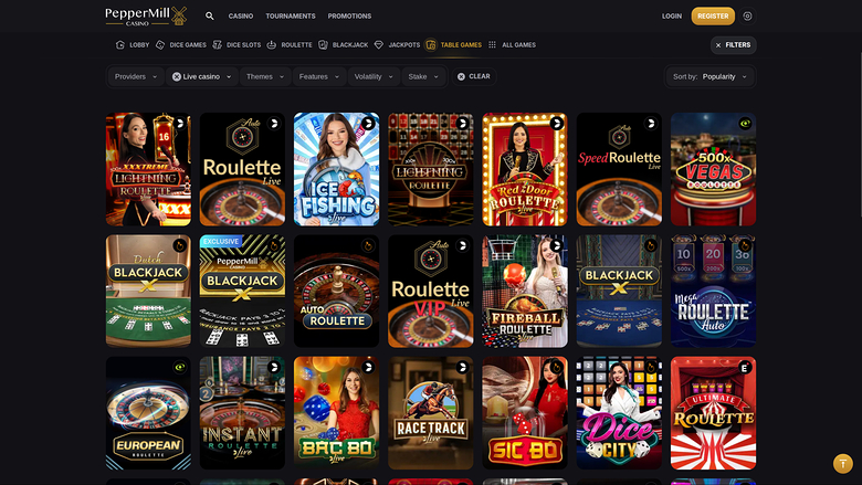 Casino PepperMill sur ordinateur avec croupier en direct