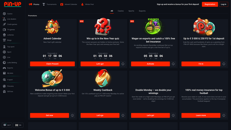 Promozioni desktop di Pin Up Casino