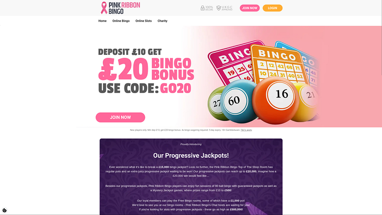 Главная страница казино Pink Ribbon Bingo для настольных компьютеров