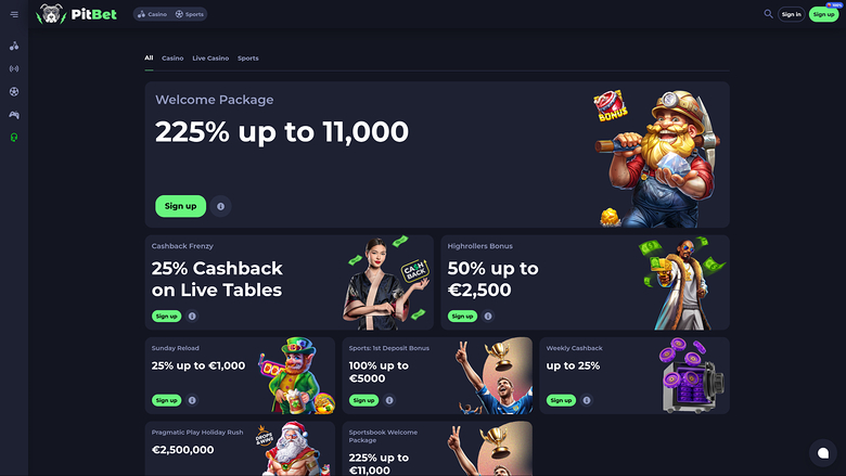 Promociones de escritorio de PitBet Casino