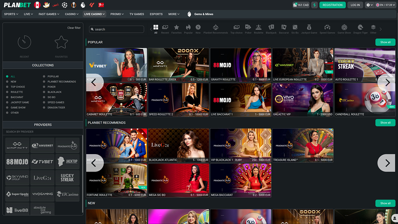 PlanBet Casino Desktop Live Dealer