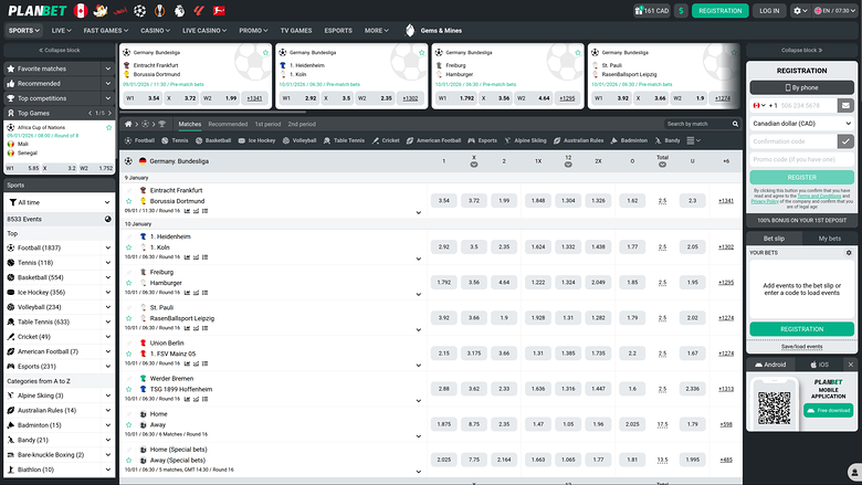 PlanBet Casino Desktop Sports
