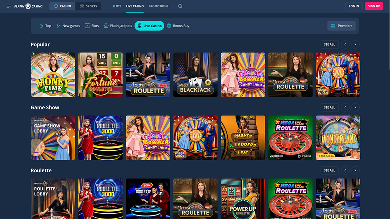 Casino Platin avec croupier en direct sur ordinateur