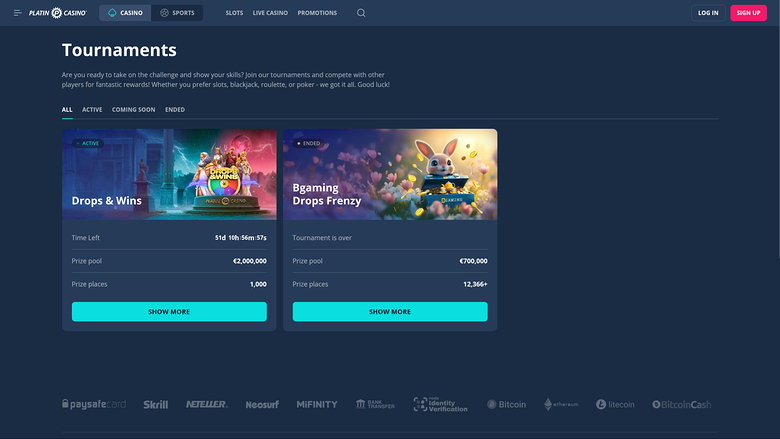 Tournois de bureau du casino Platine