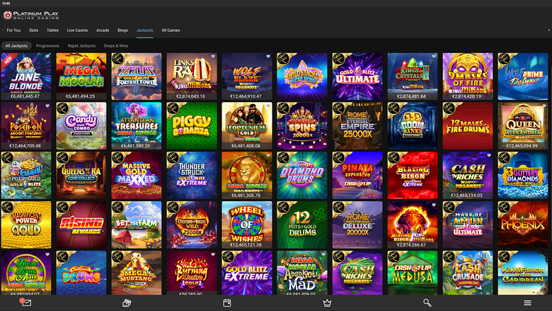 Jackpot de bureau du casino Platinum Play