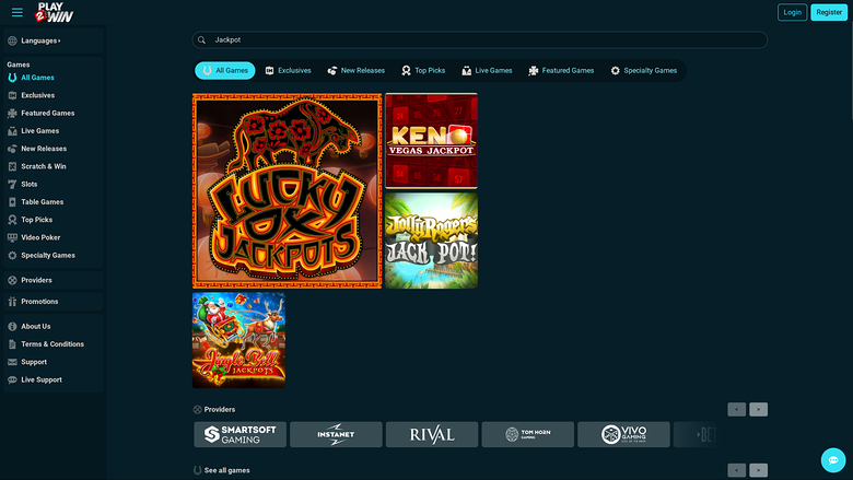 Jackpot desktop del casinò Play2Win