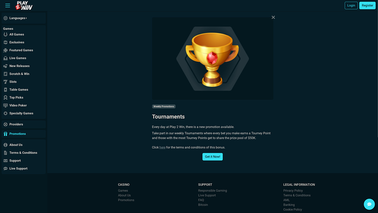 Tornei desktop del casinò Play2Win