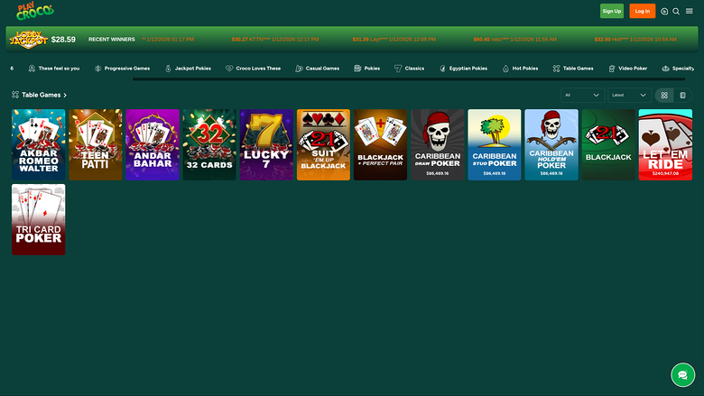 Jeux de table Play Croco Casino sur ordinateur