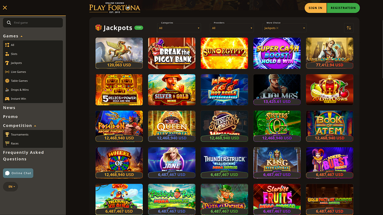 Jackpot de Play Fortuna Casino sur ordinateur