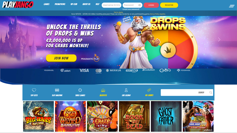 Página principal de escritorio del casino Play Jango