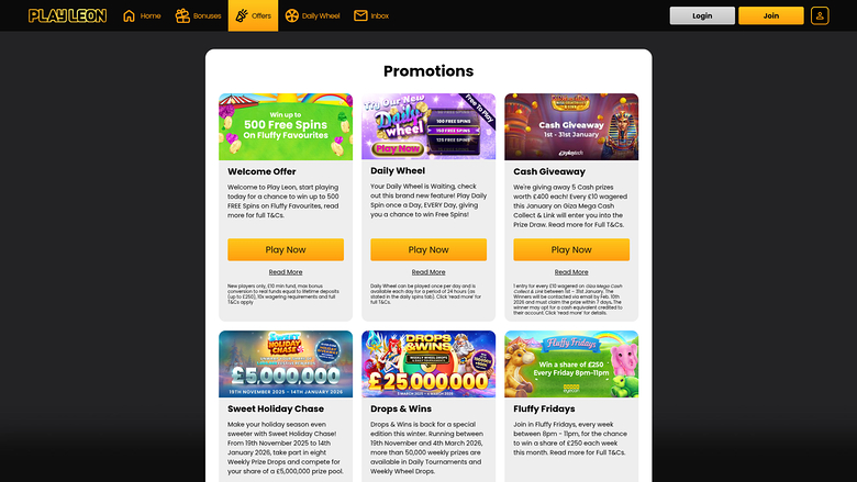 Promotions du casino Play Leon sur ordinateur