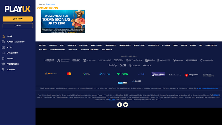 Promozioni desktop del casinò Play UK