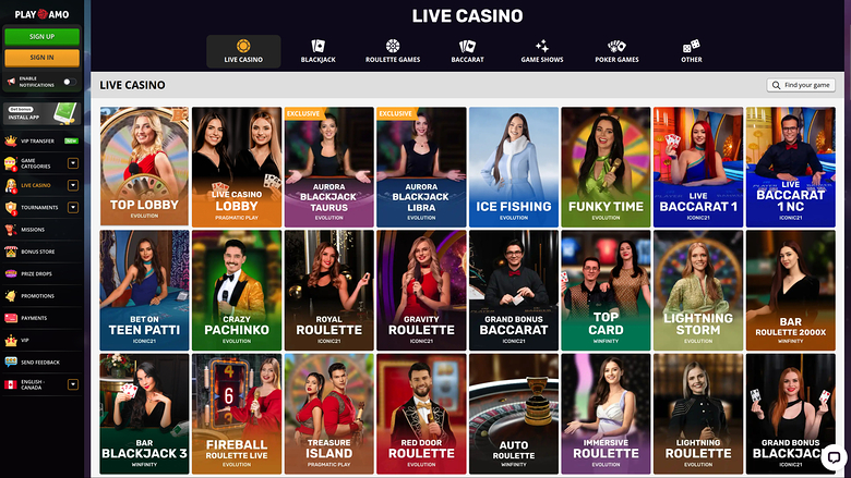 Playamo Casino Desktop Live Dealer