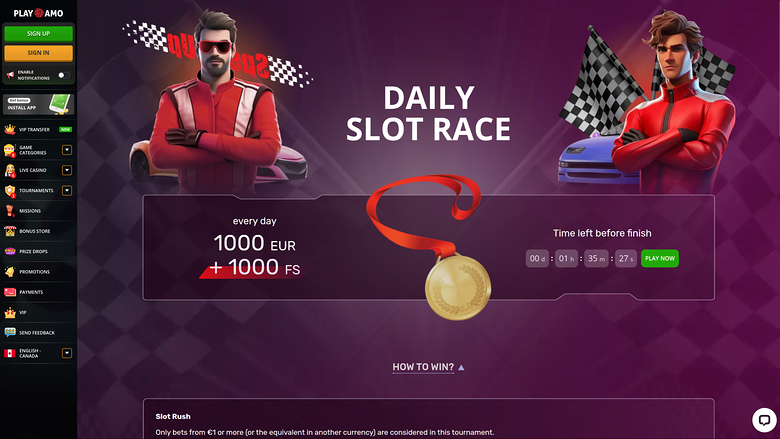 Playamo Casino Desktop Slot Race