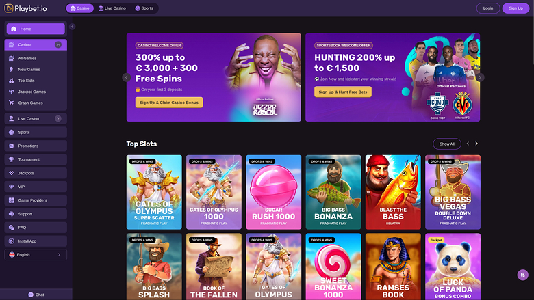 Playbet.io Casino Desktop Homepage