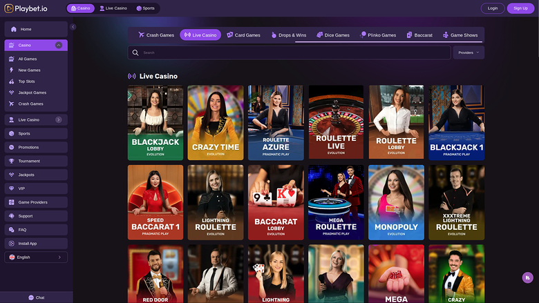 Playbet.io Casino Desktop Live Dealer