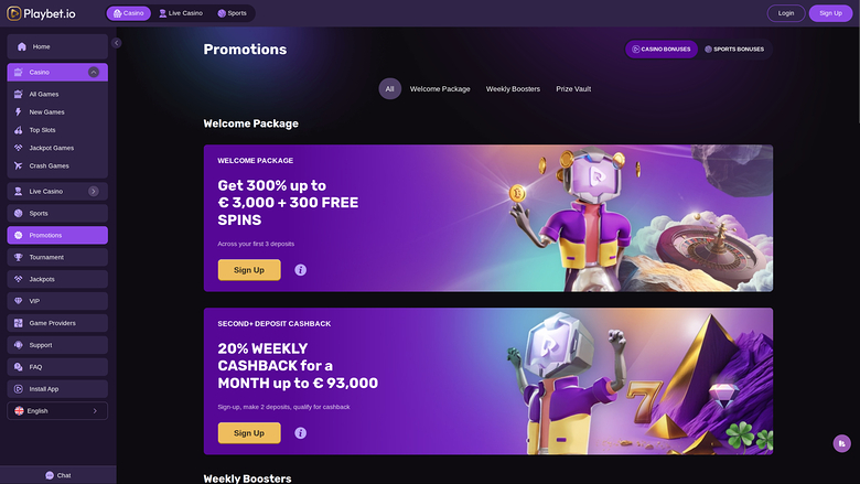 Playbet.io Casino Desktop Promotions