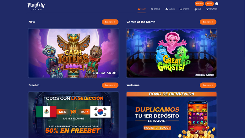 Главная страница казино PlayCity для настольных компьютеров