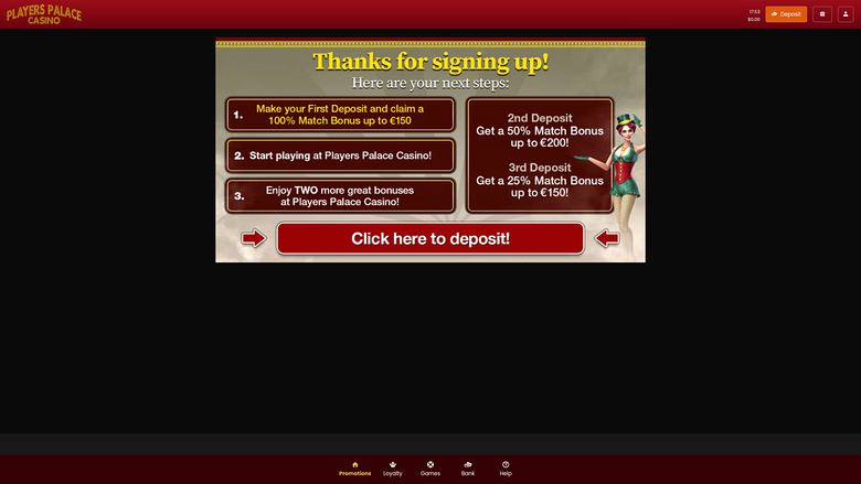 Promotions sur ordinateur du casino Players Palace