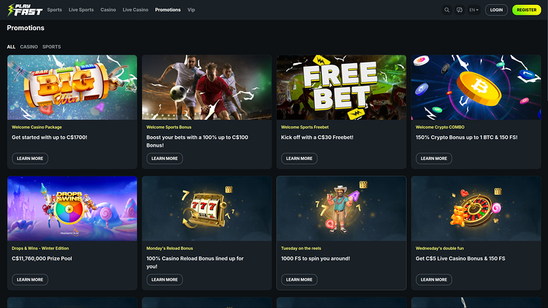 Promotions PlayFast Casino sur ordinateur