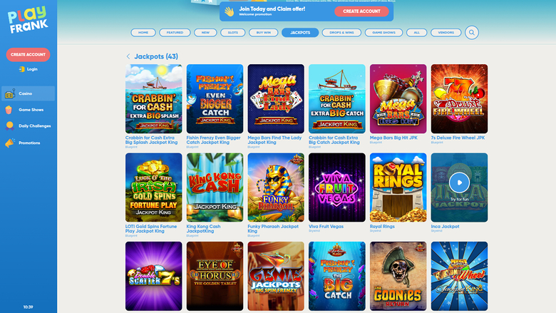 Jackpot de bureau de PlayFrank Casino