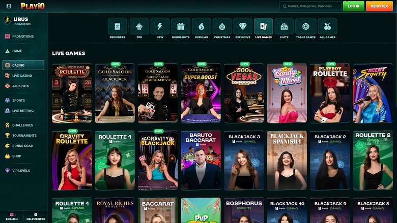 Casino Playio pour ordinateur avec croupier en direct