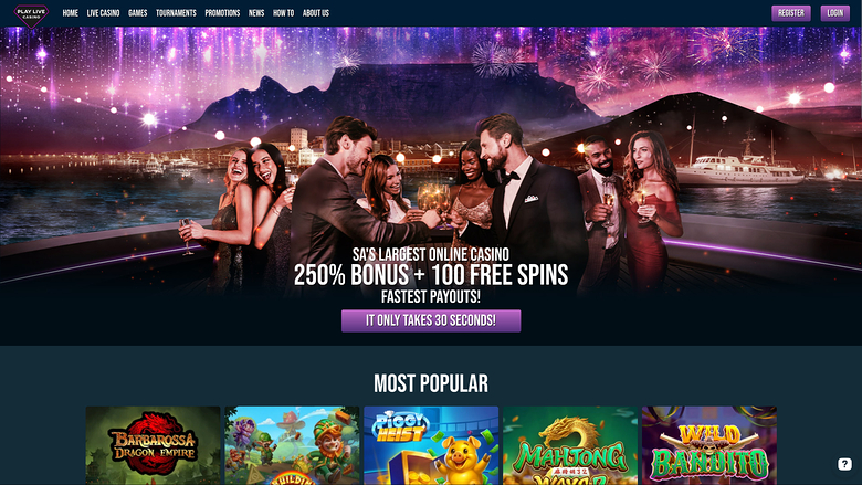 Página de inicio de PlayLive Casino para escritorio