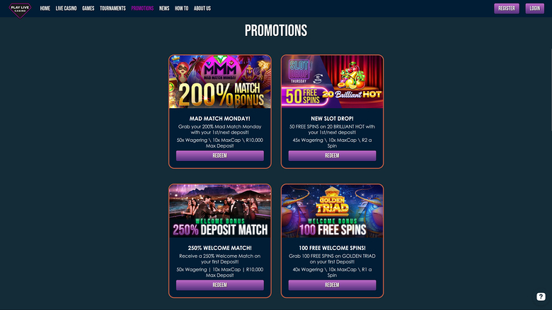 Promociones de escritorio del casino PlayLive