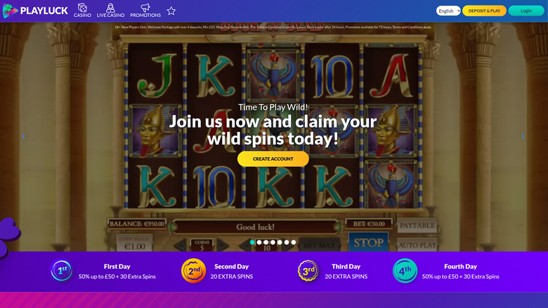 Página de inicio de escritorio de Playluck Casino